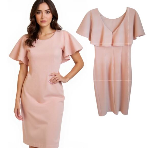 Calvin Klein Flutter Sleeve Dress Women's Size 2 Light Pink Knee Length Lined - Picture 1 of 14